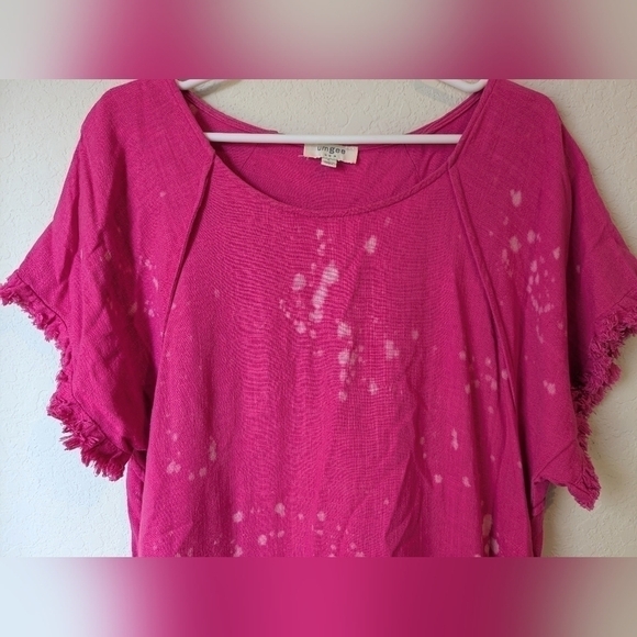 Umgee Hot Pink Ombre Frayed Flowy Linen Blend Mini Dress Size L Barbie Beach - Picture 8 of 15